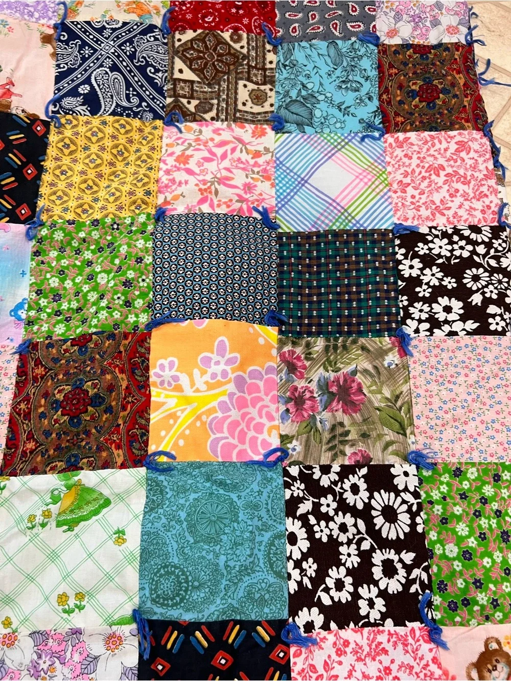 Vintage 70's 46”x 77” Patchwork Quilt Groovy Patterns Colors Mod